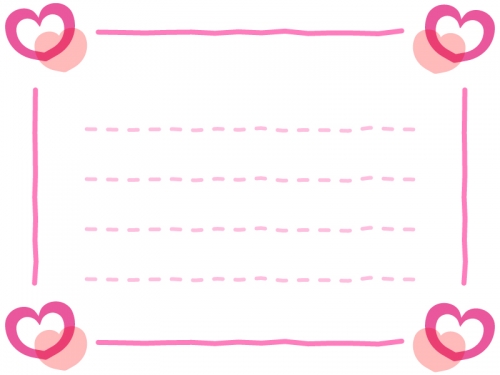 四隅のピンクハートのメモ便箋フレーム飾り枠イラスト