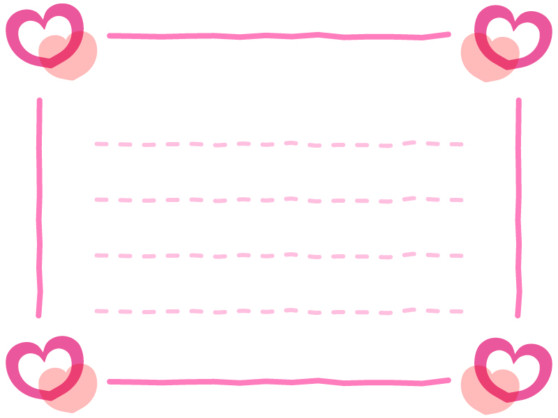 四隅のピンクハートのメモ便箋フレーム飾り枠イラスト 無料イラスト かわいいフリー素材集 フレームぽけっと