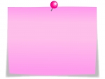 ピンク色のプッシュピンとメモ用紙のフレーム飾り枠イラスト
