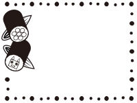 鬼と花の恵方巻きの白黒ドットフレーム飾り枠イラスト