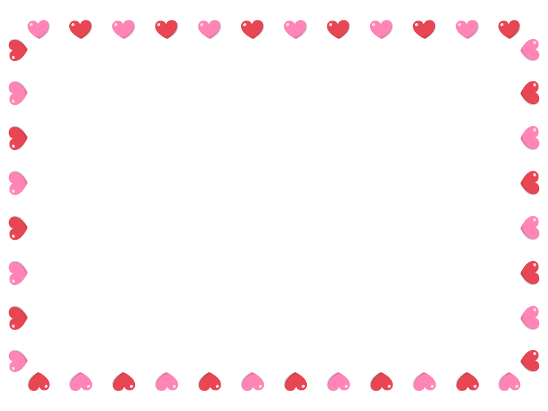赤とピンクのハートのバレンタイン囲みフレーム飾り枠イラスト 無料イラスト かわいいフリー素材集 フレームぽけっと