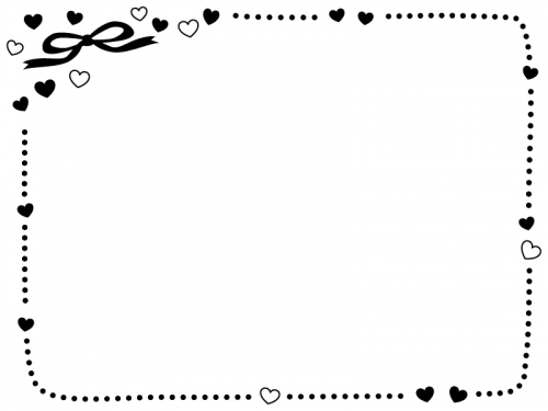 ハートとリボンの白黒点線バレンタイン囲みフレーム飾り枠イラスト