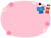 お雛さまと花のピンク色ひな祭りフレーム飾り枠イラスト