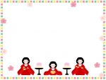 カラフルな四角の三人官女の囲みひな祭りフレーム飾り枠イラスト
