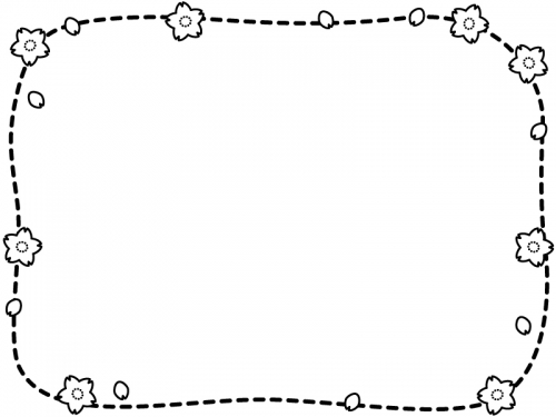 桜と点線の白黒フレーム飾り枠イラスト