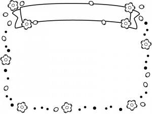 桜とドットの見出し付き白黒フレーム飾り枠イラスト