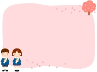 卒園・園児と桜のピンク色のフレーム飾り枠イラスト