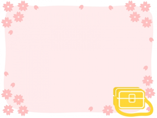 桜と通園バッグのフレーム飾り枠イラスト