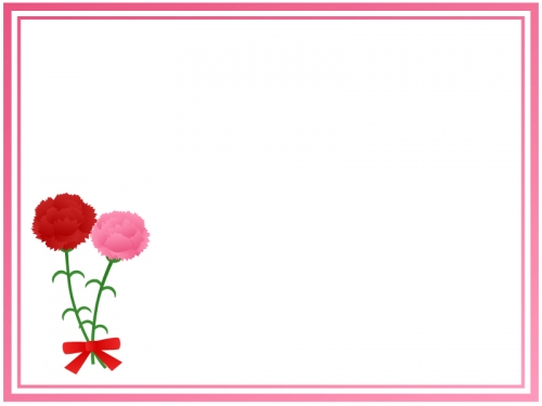 赤とピンクのカーネーションの二重線フレーム飾り枠イラスト
