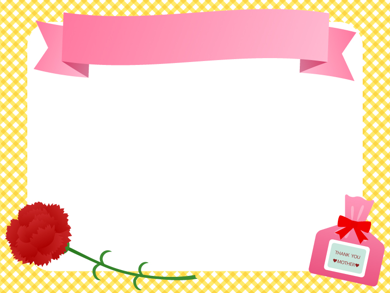 カーネーションとプレゼントの見出し付きフレーム飾り枠イラスト 無料イラスト かわいいフリー素材集 フレームぽけっと
