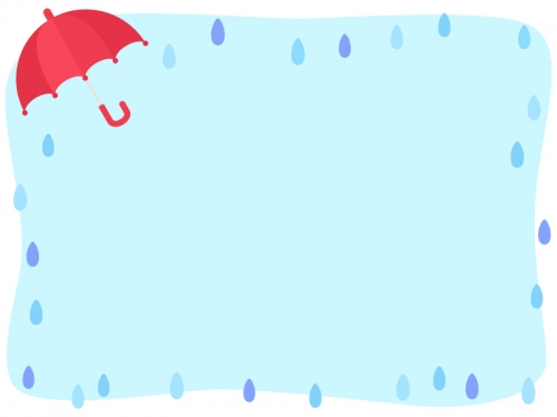 赤い傘と雨粒の囲みフレーム飾り枠イラスト
