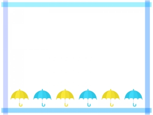 青と黄色の傘のマスキングテープ風フレーム飾り枠イラスト
