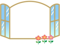 窓と花のフレーム飾り枠イラスト