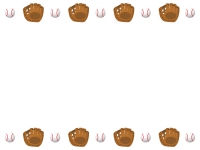 野球・グローブとボールの上下フレーム飾り枠イラスト