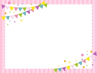 フラッグガーランドのピンク色囲みフレーム飾り枠イラスト