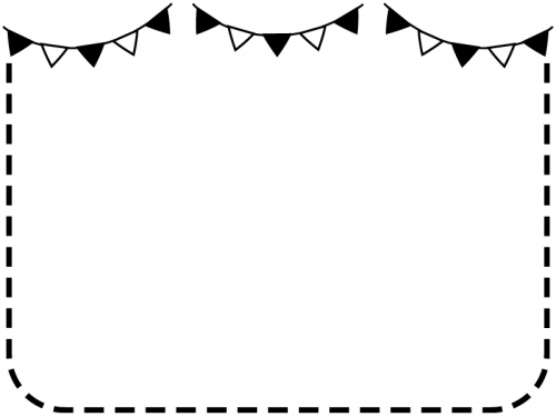 フラッグガーランドの白黒点線フレーム飾り枠イラスト