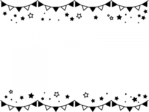 フラッグガーランドと星の白黒上下フレーム飾り枠イラスト