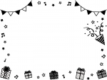 フラッグガーランドとプレゼントの白黒上下フレーム飾り枠イラスト