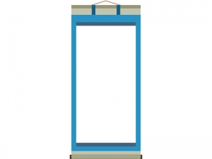 青い掛け軸のフレーム飾り枠イラスト