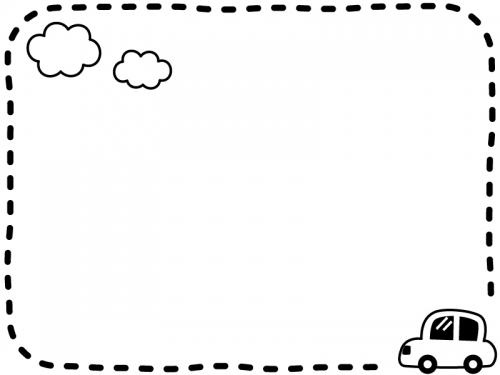 車と雲の白黒点線フレーム飾り枠イラスト