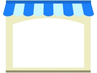 お店・ショップ（青色）のフレーム飾り枠イラスト