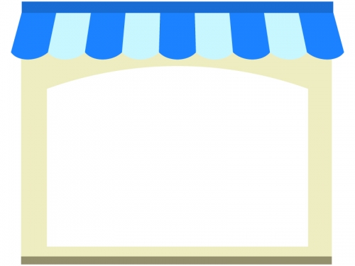 お店・ショップ（青色）のフレーム飾り枠イラスト