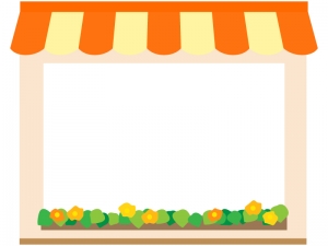お店・ショップ（橙色）のフレーム飾り枠イラスト