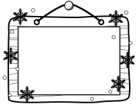 木の看板と雪の結晶の白黒フレーム飾り枠イラスト