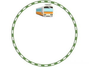 電車と緑色の線路の円形フレーム飾り枠イラスト