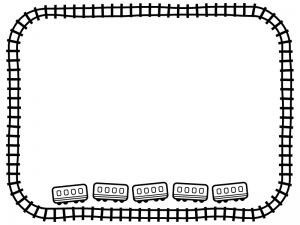 下に並んだ電車と線路の白黒フレーム飾り枠イラスト