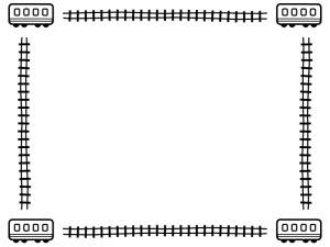 四隅の電車と線路の白黒フレーム飾り枠イラスト