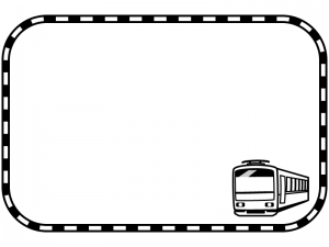 電車と線路の白黒四角フレーム飾り枠イラスト