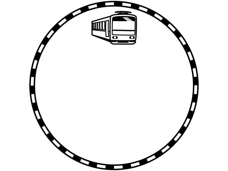 電車と線路の白黒円形フレーム飾り枠イラスト 無料イラスト かわいいフリー素材集 フレームぽけっと