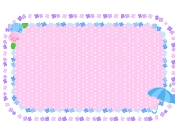 紫陽花と傘と水玉模様のフレーム飾り枠イラスト
