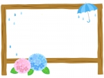 紫陽花と傘と看板のフレーム飾り枠イラスト