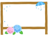 紫陽花と傘と看板のフレーム飾り枠イラスト