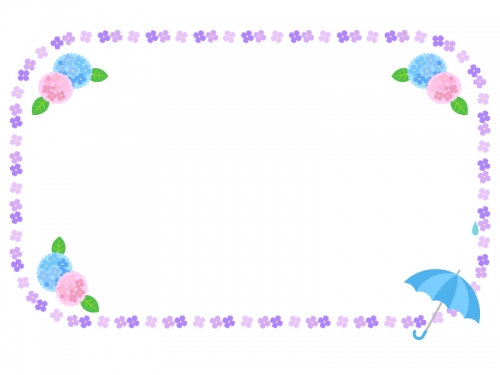 紫陽花と傘のフレーム飾り枠イラスト