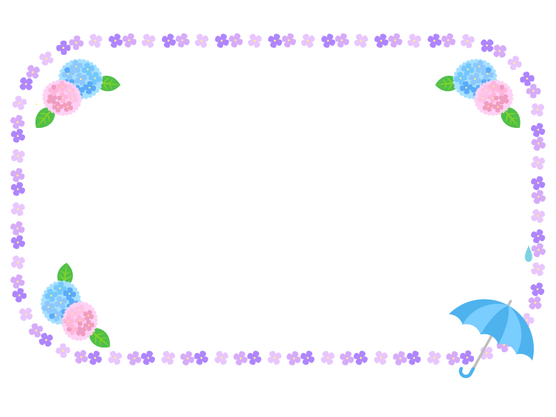 紫陽花と傘のフレーム飾り枠イラスト 無料イラスト かわいいフリー素材集 フレームぽけっと