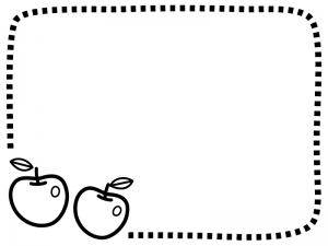 2つのりんごの白黒点線フレーム飾り枠イラスト