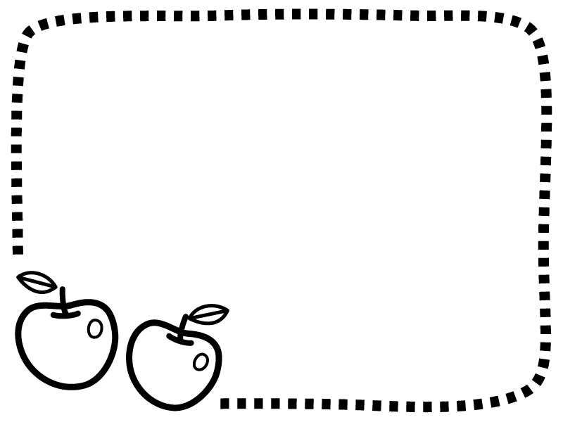 2つのりんごの白黒点線フレーム飾り枠イラスト 無料イラスト かわいいフリー素材集 フレームぽけっと