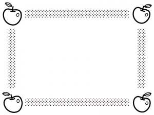四隅のりんごとドットの白黒囲みフレーム飾り枠イラスト
