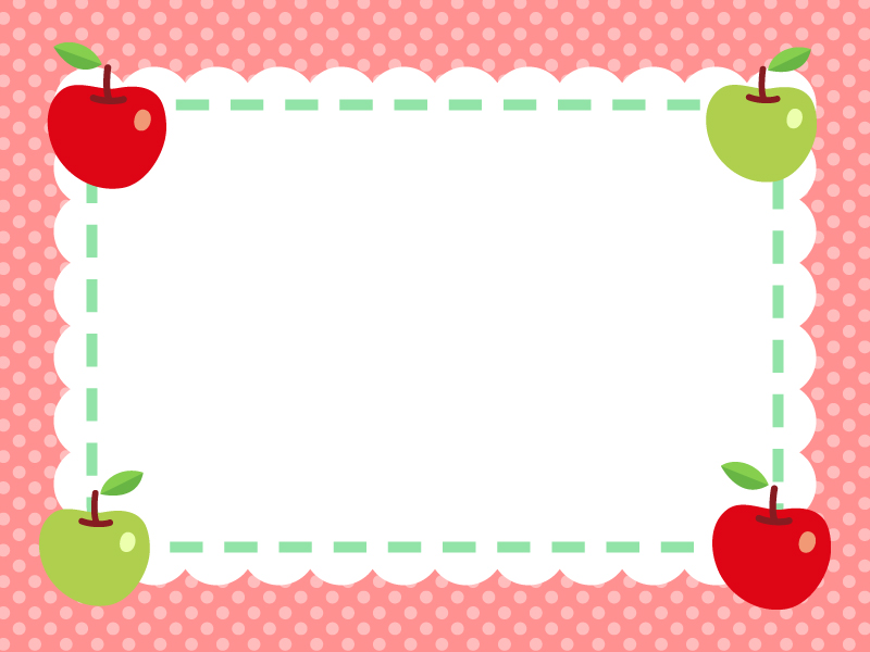 四隅のりんごの水玉赤色フレーム飾り枠イラスト 無料イラスト かわいいフリー素材集 フレームぽけっと