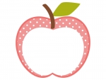 りんごの形（ピンク・水玉模様）のフレーム飾り枠イラスト