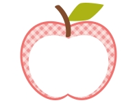りんごの形（ピンク・チェック模様）のフレーム飾り枠イラスト