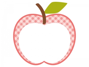 りんごの形（ピンク・チェック模様）のフレーム飾り枠イラスト