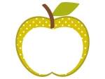 りんごの形（黄緑色・水玉模様）のフレーム飾り枠イラスト