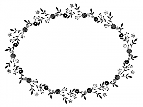 フェミニンな花の白黒フレーム飾り枠イラスト