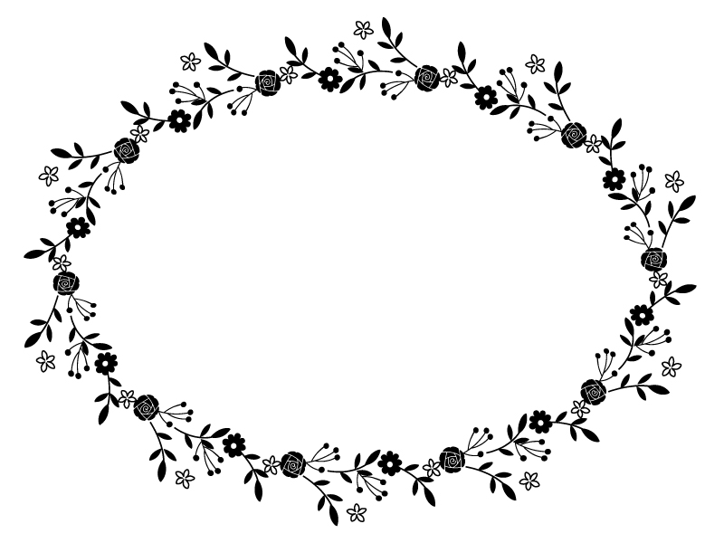 フェミニンな花の白黒フレーム飾り枠イラスト 無料イラスト かわいいフリー素材集 フレームぽけっと