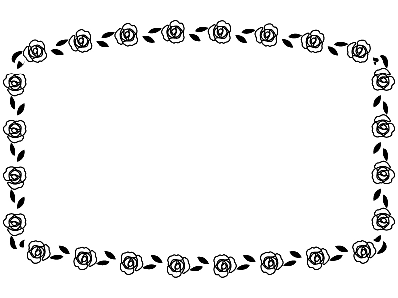 バラの花の白黒フレーム飾り枠イラスト 無料イラスト かわいいフリー素材集 フレームぽけっと