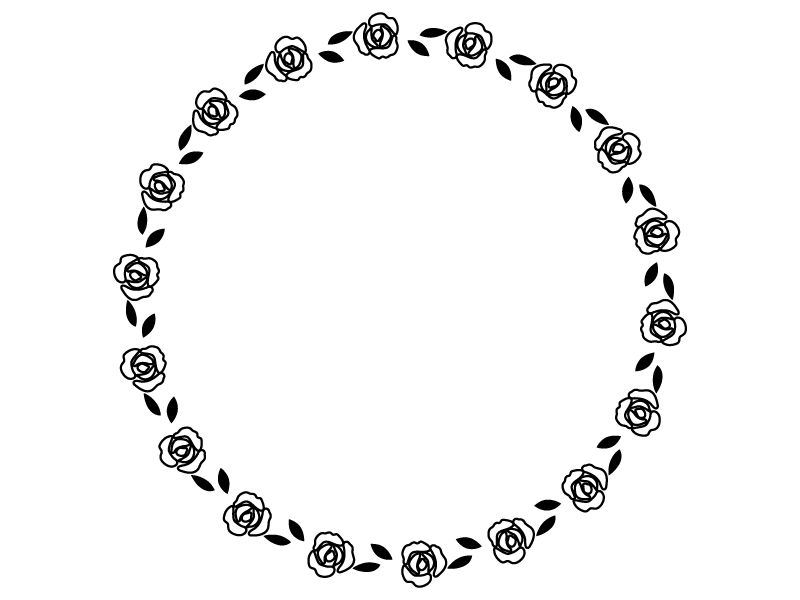 バラの花の円形白黒フレーム飾り枠イラスト 無料イラスト かわいいフリー素材集 フレームぽけっと